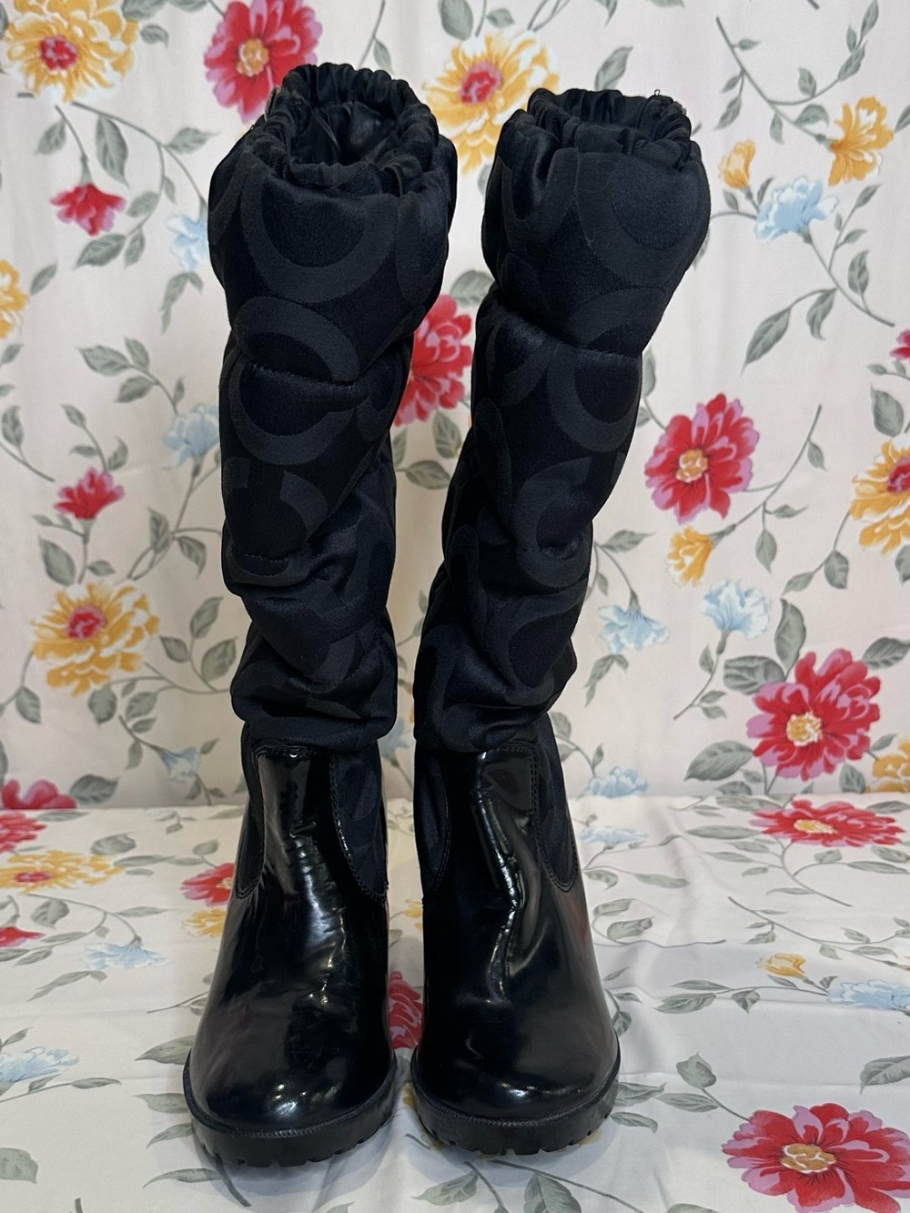 COACH LORYN Q385 BLACK QUILTED INSULATED HIGH HEEL BOOT